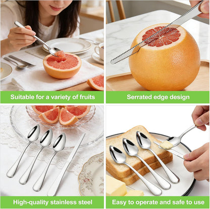 5 PCS Grapefruit Spoon and Knife Set Stainless Steel Fruit Utensils Multipurpose Kitchen Tools for Grapefruit Kiwi Oranges Dessert Heavy Duty Silver includes 4 Spoons and 1 Knife