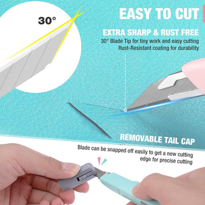 Premium Utility Knife Retractable Snap-off blade, Gift for Men/Women Heavy Duty Box Cutter Set, Razor Knife Exacto Craft Knives, with 10 Extra 9mm Blades, Pack of 3