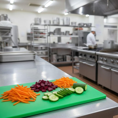 18 x 12 Inch Color Coded Cutting Boards - Set of 6 White, Red, Green, Blue, Yellow, Brown - 1/2" Thick HDPP Plastic for Food Service