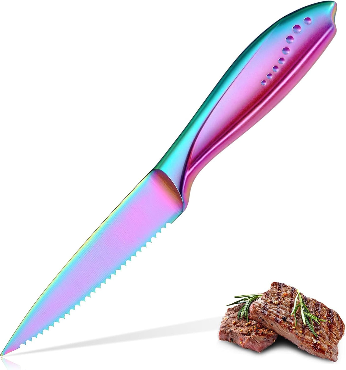 Utility Knife, 4 Inch Serrated Paring Knife with Super Sharp Rainbow High Carbon Stainless Steel Blade for Fruit Vegetable Cutting Peeling Slicing