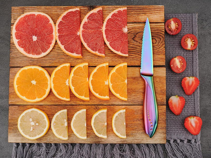 Utility Knife, 4 Inch Serrated Paring Knife with Super Sharp Rainbow High Carbon Stainless Steel Blade for Fruit Vegetable Cutting Peeling Slicing