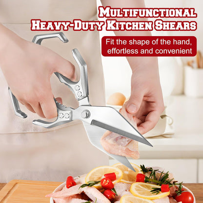 Multifunctional Heavy-Duty Kitchen Shears, High-Carbon Steel Culinary Shears, Heavy Duty Kitchen Scissors for Food with Ergonomic Handle for Chicken, Meat, Seafood (Sliver)