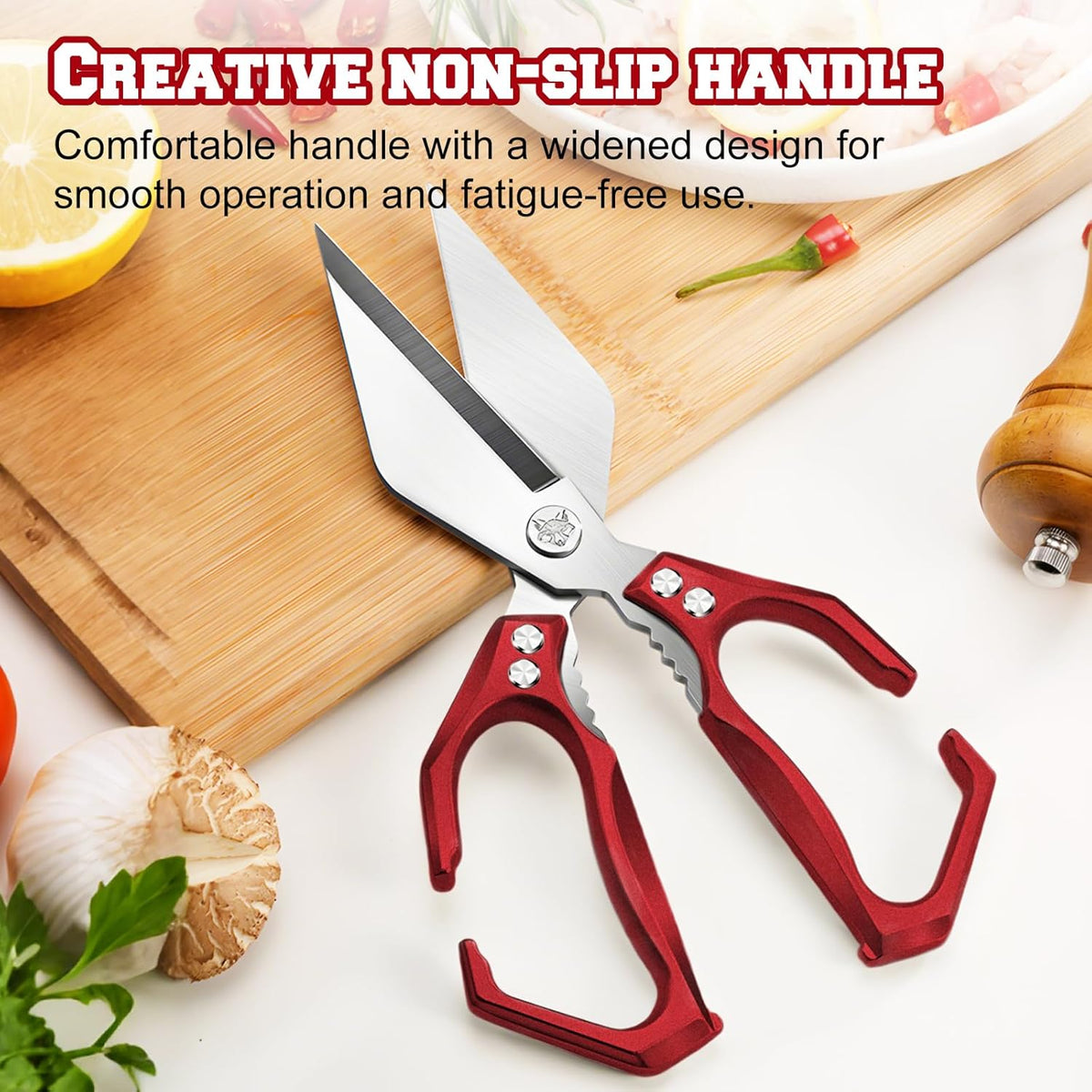 Multifunctional Heavy-Duty Kitchen Shears, High-Carbon Steel Culinary Shears, Heavy Duty Kitchen Scissors for Food with Ergonomic Handle for Chicken, Meat, Seafood (Sliver)