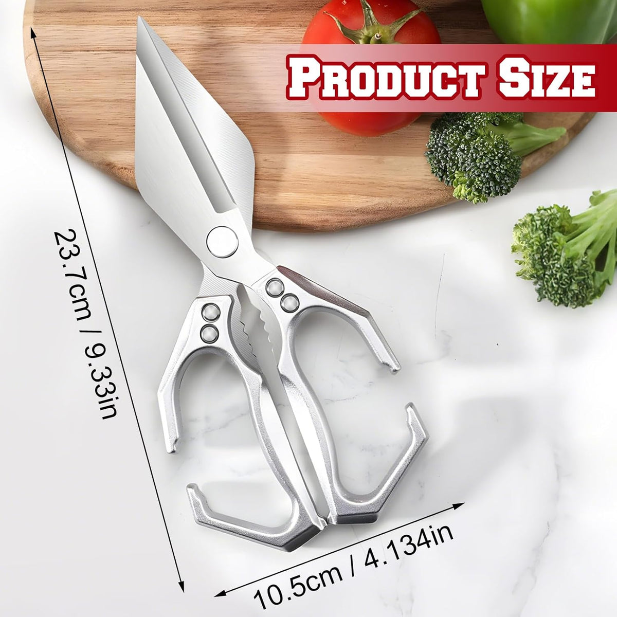 Multifunctional Heavy-Duty Kitchen Shears, High-Carbon Steel Culinary Shears, Heavy Duty Kitchen Scissors for Food with Ergonomic Handle for Chicken, Meat, Seafood (Sliver)