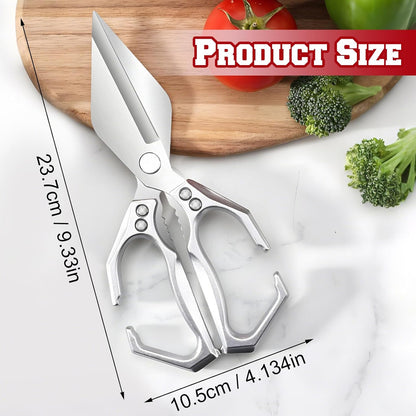 Multifunctional Heavy-Duty Kitchen Shears, High-Carbon Steel Culinary Shears, Heavy Duty Kitchen Scissors for Food with Ergonomic Handle for Chicken, Meat, Seafood (Sliver)