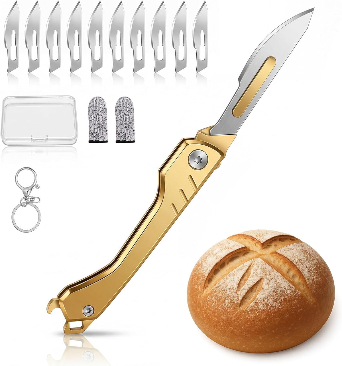 Bread Lame, Sourdough Scoring Tool with 10 Razor Blades - Folding & Extractable Bread Scorer Knife for Homemade Bread, Sourdough Slashing, Baking Tools Kit, Includes Protective Cover&Portable keychain