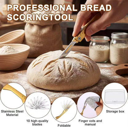 Bread Lame, Sourdough Scoring Tool with 10 Razor Blades - Folding & Extractable Bread Scorer Knife for Homemade Bread, Sourdough Slashing, Baking Tools Kit, Includes Protective Cover&Portable keychain