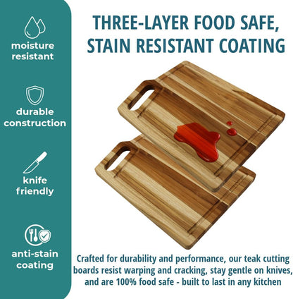 18"x14" Extra Large Teak Cutting Board, Edge Grain Wood with Juice Groove & Handle, FSC Certified for Kitchen, Carving & Butcher Block Prep