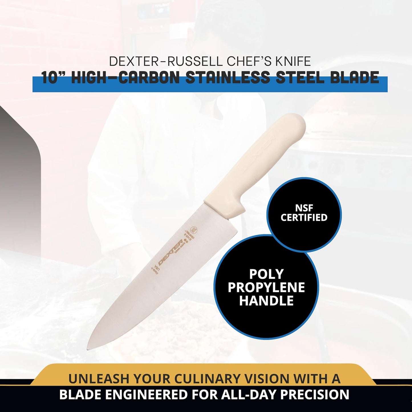 8" Chef's Knife – S145-10PCP | SANI-SAFE Series | High-Carbon Stainless Steel Blade, NSF Certified, Slip-Resistant White Handle, Made in USA