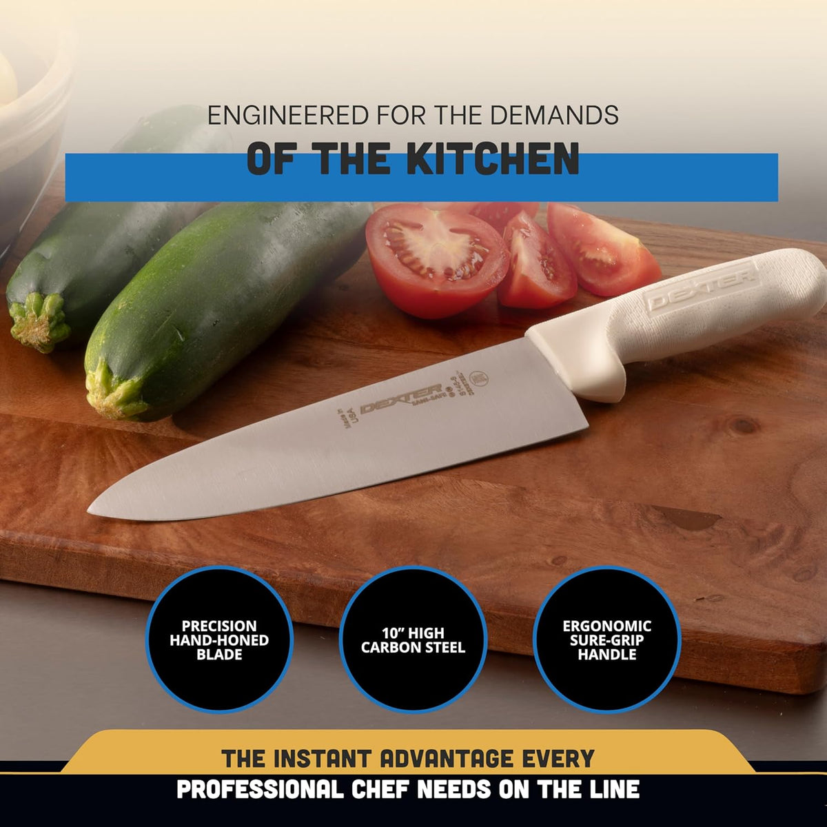 8" Chef's Knife – S145-10PCP | SANI-SAFE Series | High-Carbon Stainless Steel Blade, NSF Certified, Slip-Resistant White Handle, Made in USA