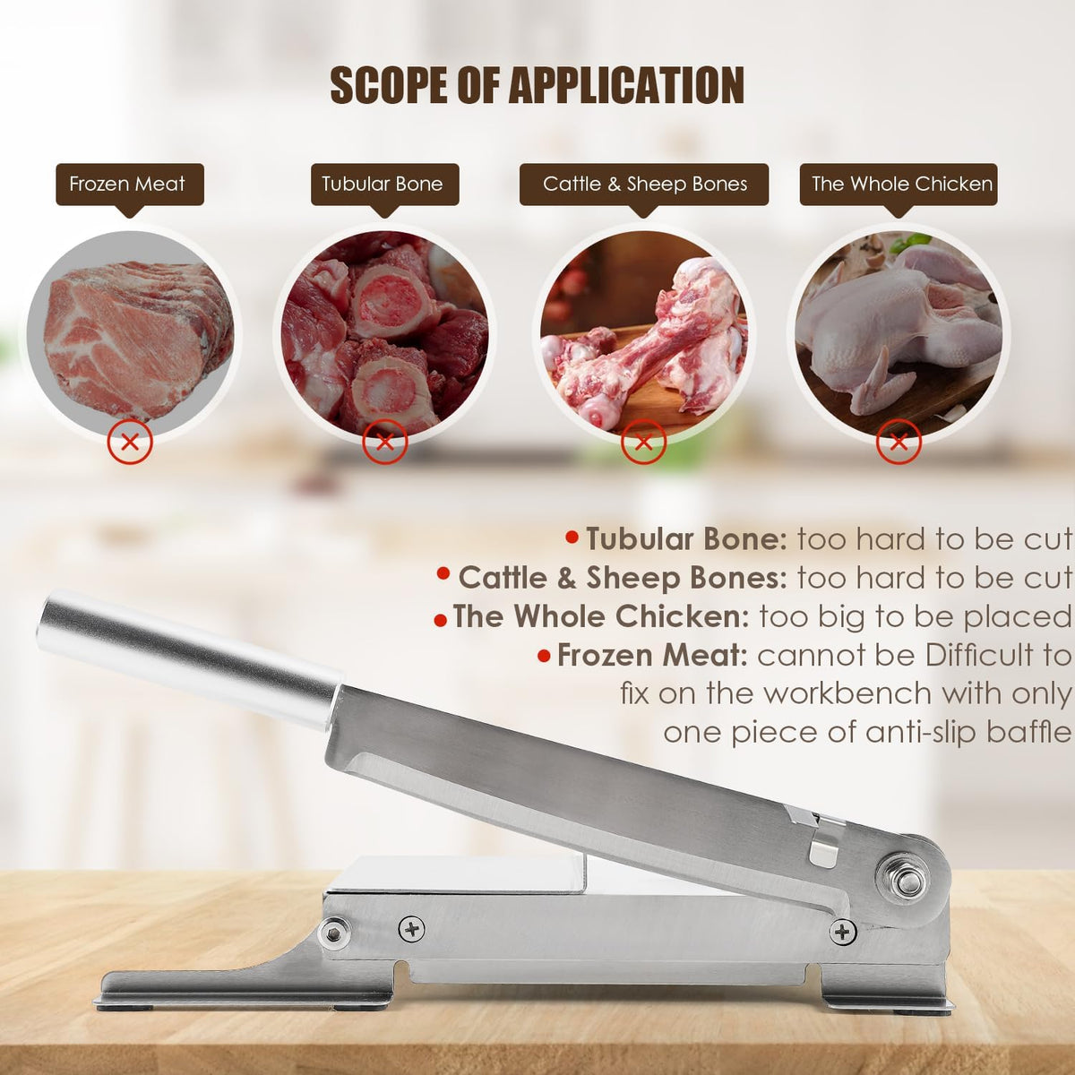 Manual Ribs Meat Slicer Household Stainless Steel Small Bone Cutting Slicing Machine Chicken Lamb Chops Ribs Herb Pastry Cutter for Home Cooking