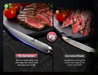 Steak Knives Set of 8, 4.6 Inch Non Serrated Dinner Knife, Forged German Steel Damascus Pattern Straight Edge Meat Knife with Full Tang Handle, Dishwasher Safe, Ideal for Gift