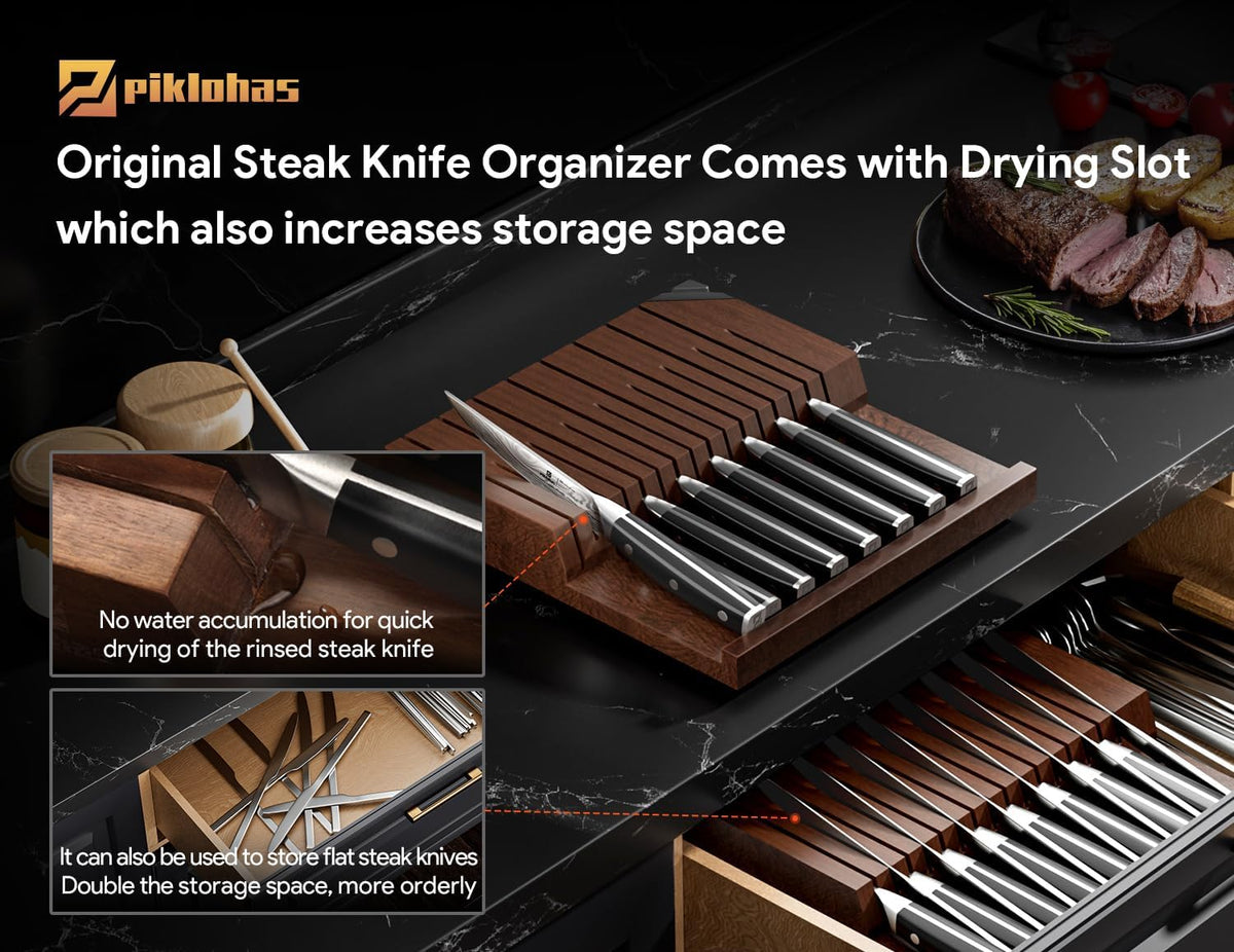 Steak Knives Set of 8, 4.6 Inch Non Serrated Dinner Knife, Forged German Steel Damascus Pattern Straight Edge Meat Knife with Full Tang Handle, Dishwasher Safe, Ideal for Gift