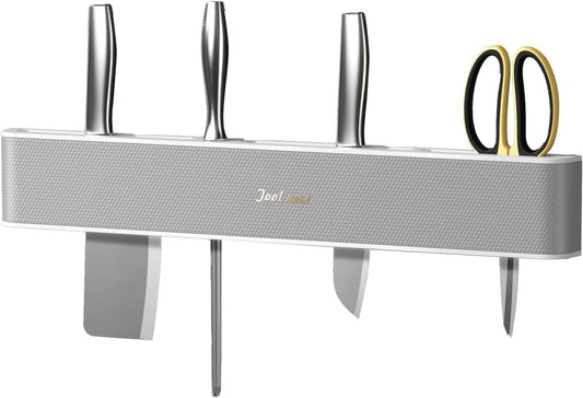 Upgraded Wall-Mounted Knife Holder Organizer - No Drilling Premium Material Kitchen Storage for Utensils, Spices & Towels, Space-Saving Design for Home & Office - Black & White