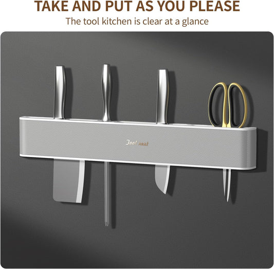Upgraded Wall-Mounted Knife Holder Organizer - No Drilling Premium Material Kitchen Storage for Utensils, Spices & Towels, Space-Saving Design for Home & Office - Black & White
