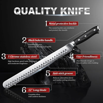 Brisket Knife, 12 inch Carving Knife for Meat | Slicing Knife Breaking Knife for Meat Cutting-High Carbon Stainless Steel Butchers Knives for BBQ, Turkey and Roast