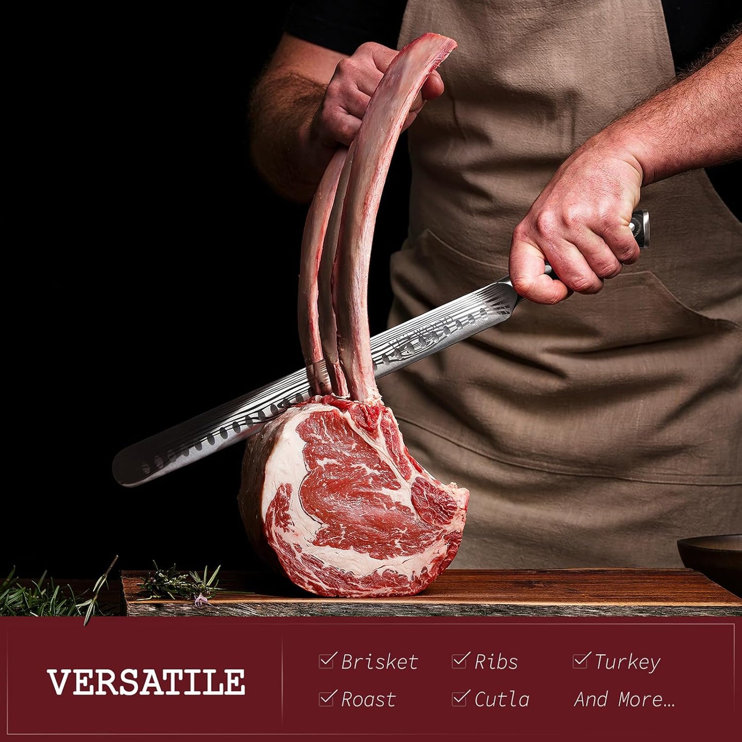 Brisket Knife, 12 inch Carving Knife for Meat | Slicing Knife Breaking Knife for Meat Cutting-High Carbon Stainless Steel Butchers Knives for BBQ, Turkey and Roast