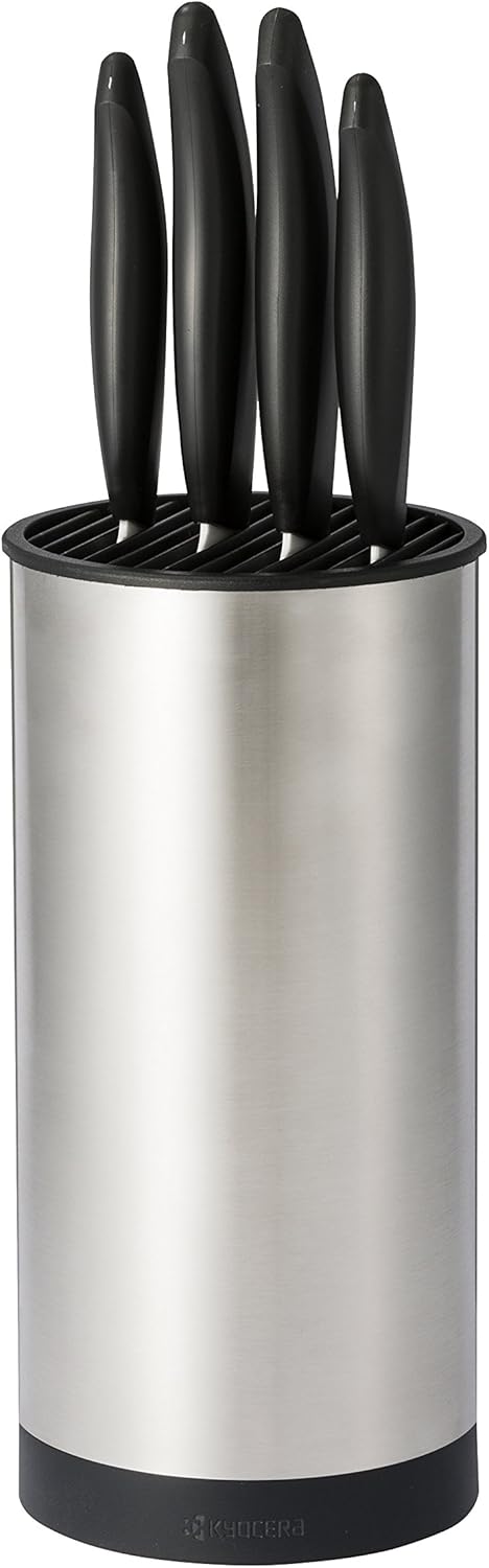 KB-U-SS Universal Knife Block, One, Stainless 8.8" x 4.3" | Universal Knife Block: Compact, Round Storage for 6-8 Ceramic Knives, Removable Slotted Top, Dishwasher-Safe Design