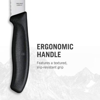 Swiss Classic Kitchen Set, 5 Pieces - Utility & Bread Knives | Durable ergonomic set with paring, carving, and bread knives. Made in Switzerland, dishwasher safe, and black handles.