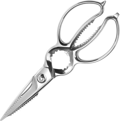 8.5 Inch Kitchen Scissors & Poultry Shears, Removable | 1.4116 Mo-V All Steel, Serrated Edge Design, Bottle & Can Opener, Magnetic Fridge Storage, Left & Right Hand Use