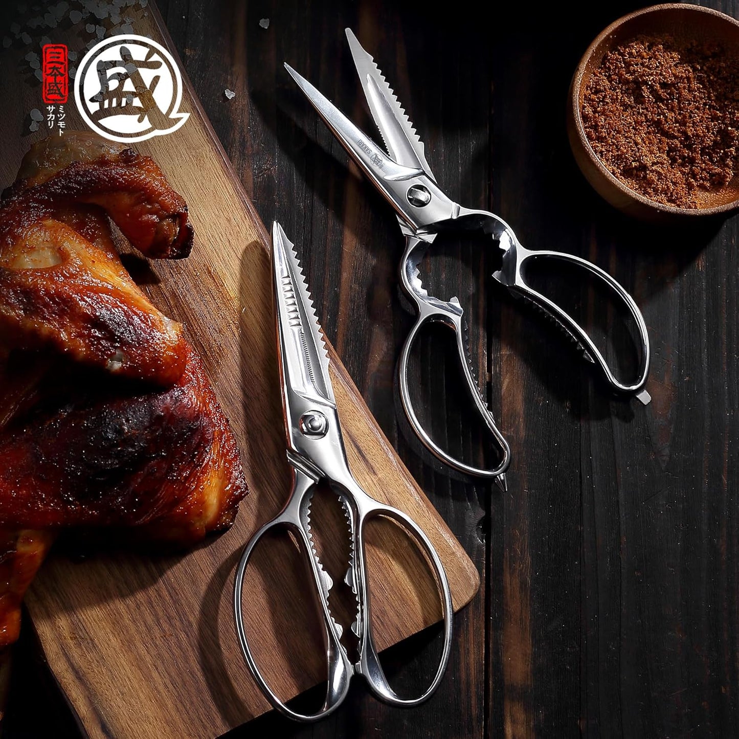8.5 Inch Kitchen Scissors & Poultry Shears, Removable | 1.4116 Mo-V All Steel, Serrated Edge Design, Bottle & Can Opener, Magnetic Fridge Storage, Left & Right Hand Use