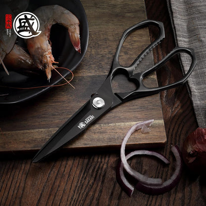 8.5 Inch Kitchen Scissors & Poultry Shears, Removable | 1.4116 Mo-V All Steel, Serrated Edge Design, Bottle & Can Opener, Magnetic Fridge Storage, Left & Right Hand Use