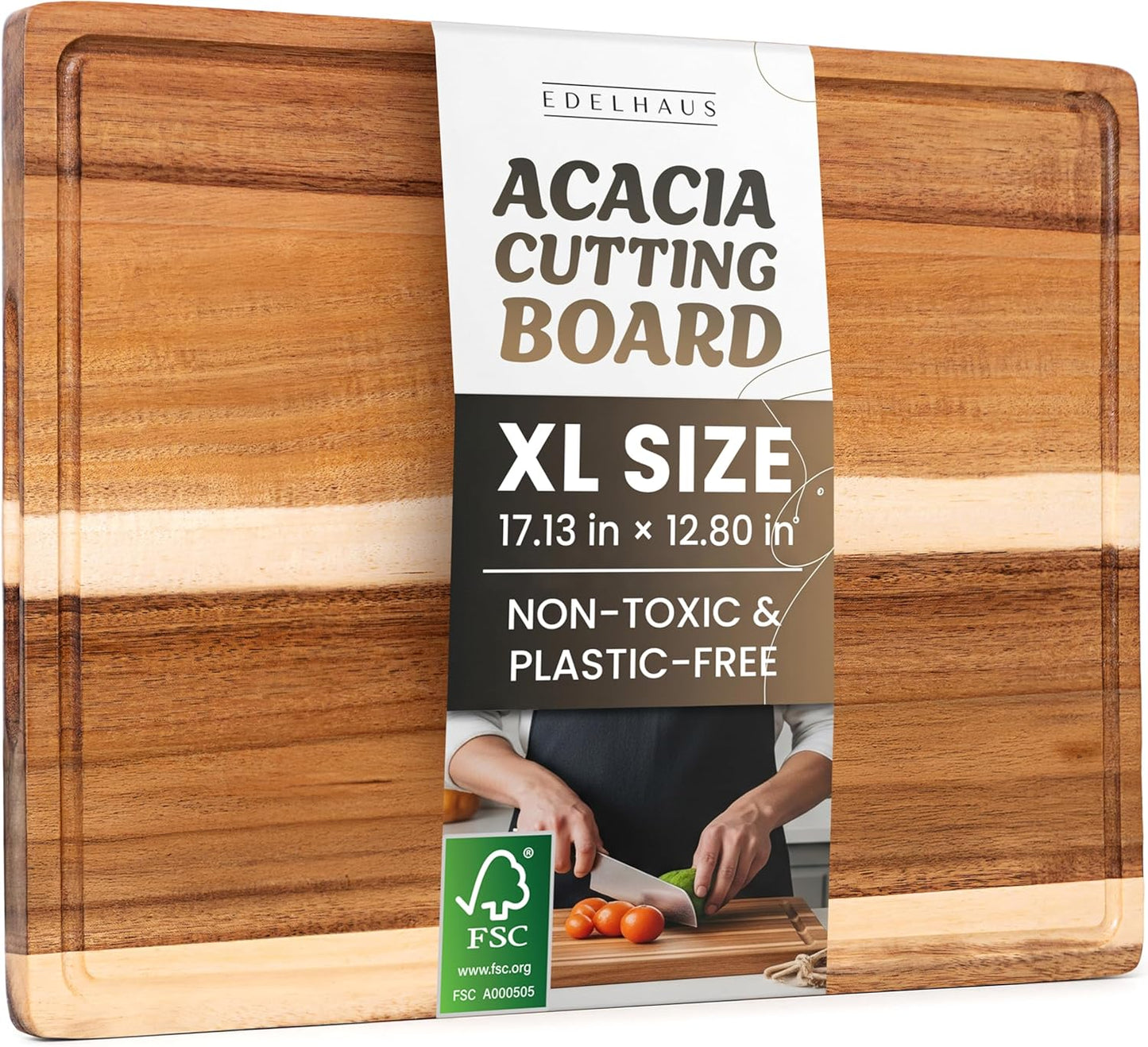 Acacia Wood Cutting Board for Kitchen, Non-Toxic Cutting Board Set of 3, Chopping Boards with Deep Juice Groove for Meat, Cheese & Vegetables - Durable & Double sided with serving Compartments