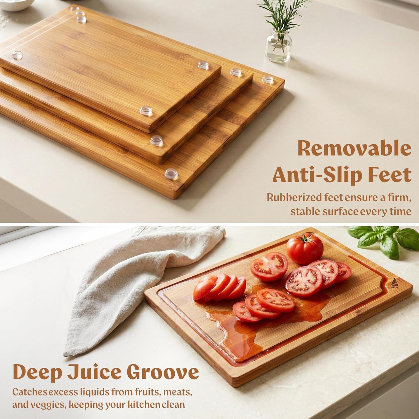 Acacia Wood Cutting Board for Kitchen, Non-Toxic Cutting Board Set of 3, Chopping Boards with Deep Juice Groove for Meat, Cheese & Vegetables - Durable & Double sided with serving Compartments