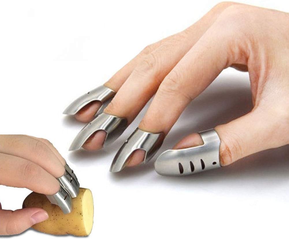 Safe Slice Finger, 4 pcs Finger Guard For Cutting Professional Stainless Steel Safe Slice Finger Guard Cooking Tool Finger Protector