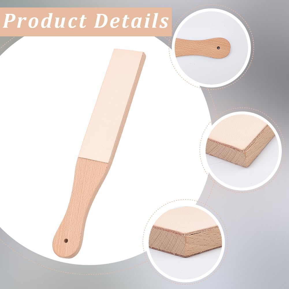 2PCS 11.06 x 1.69 Inch Leather Honing Strop Sharpener for Knife Sharpening Small Double-Sided Beech Wood Leather Strop with Ergonomic Handle Block Polishing Woodcarving Tools for Polish