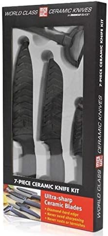 IV World Class Professional Series Black 7-piece Ceramic Kitchen Knife Set - Sharpest Knives - Maintain Precision Cut: Never Dulls & Won't Rust or Stain