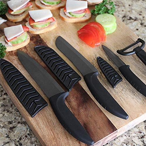 IV World Class Professional Series Black 7-piece Ceramic Kitchen Knife Set - Sharpest Knives - Maintain Precision Cut: Never Dulls & Won't Rust or Stain