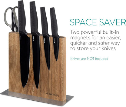 Magnetic Wooden Knife Block - Kitchen Storage with Strong Magnets for Knives & Utensils - Simple Modern Utensil Holder in Acacia Wood - 8.9" x 8.7"