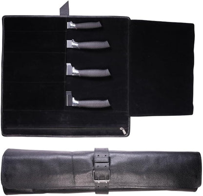 Leather Knife Roll Bag Professional Chef Knife Case, Cooks & Culinary Tools Carrying Storage, Durable Knife Sheath Holder, Portable Knife Wrap - 4 Slots