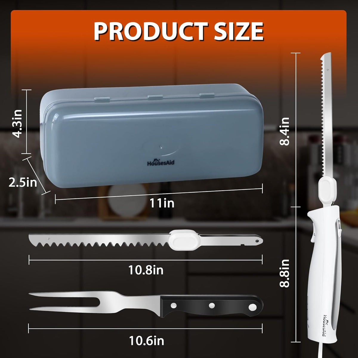 Electric Knife,Wired Electric Carving Knife Set with Two Serrated Stainless Steel Blades,Carving Fork,with Non Slip Handle,Safety Lock and Storage Case for Meat,Bread,Other and Foods