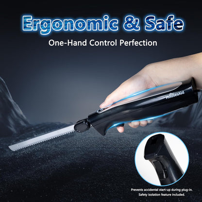 Electric Knife,Wired Electric Carving Knife Set with Two Serrated Stainless Steel Blades,Carving Fork,with Non Slip Handle,Safety Lock and Storage Case for Meat,Bread,Other and Foods