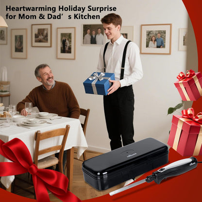 Electric Knife,Wired Electric Carving Knife Set with Two Serrated Stainless Steel Blades,Carving Fork,with Non Slip Handle,Safety Lock and Storage Case for Meat,Bread,Other and Foods