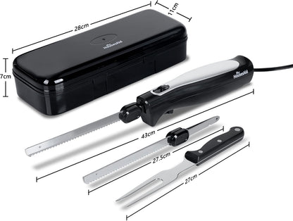 Electric Knife,Wired Electric Carving Knife Set with Two Serrated Stainless Steel Blades,Carving Fork,with Non Slip Handle,Safety Lock and Storage Case for Meat,Bread,Other and Foods