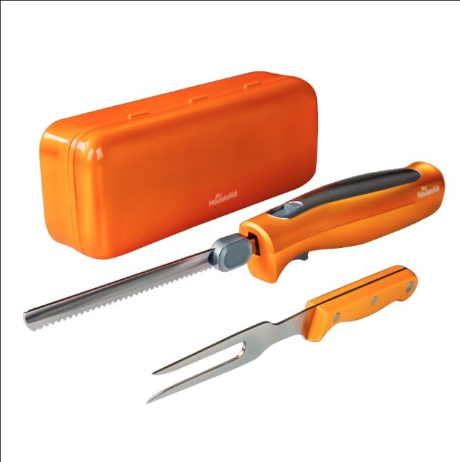 Electric Knife,Wired Electric Carving Knife Set with Two Serrated Stainless Steel Blades,Carving Fork,with Non Slip Handle,Safety Lock and Storage Case for Meat,Bread,Other and Foods