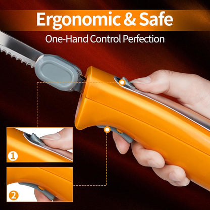 Electric Knife,Wired Electric Carving Knife Set with Two Serrated Stainless Steel Blades,Carving Fork,with Non Slip Handle,Safety Lock and Storage Case for Meat,Bread,Other and Foods