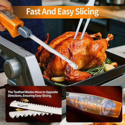 Electric Knife,Wired Electric Carving Knife Set with Two Serrated Stainless Steel Blades,Carving Fork,with Non Slip Handle,Safety Lock and Storage Case for Meat,Bread,Other and Foods