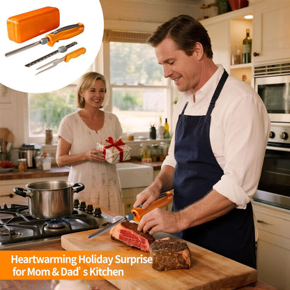 Electric Knife,Wired Electric Carving Knife Set with Two Serrated Stainless Steel Blades,Carving Fork,with Non Slip Handle,Safety Lock and Storage Case for Meat,Bread,Other and Foods