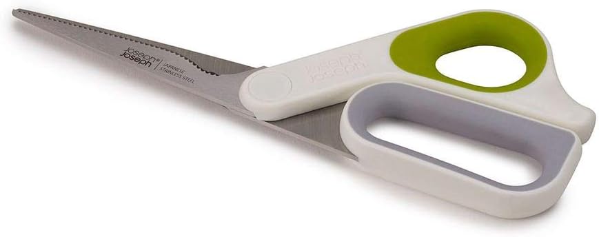 PowerGrip Kitchen Shears Scissors with Thumb Grip and Herb Stripper Separates for Cleaning Japanese Stainless-Steel, White/Green