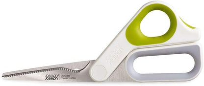 PowerGrip Kitchen Shears Scissors with Thumb Grip and Herb Stripper Separates for Cleaning Japanese Stainless-Steel, White/Green