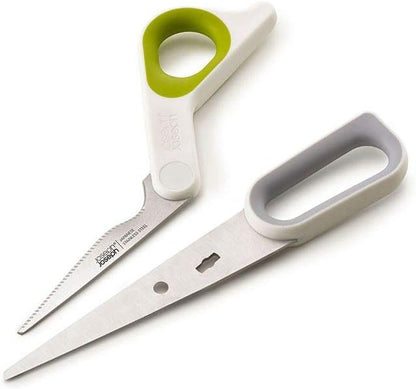 PowerGrip Kitchen Shears Scissors with Thumb Grip and Herb Stripper Separates for Cleaning Japanese Stainless-Steel, White/Green