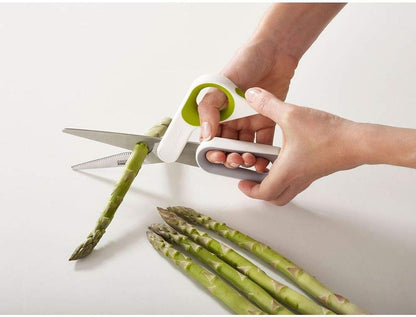 PowerGrip Kitchen Shears Scissors with Thumb Grip and Herb Stripper Separates for Cleaning Japanese Stainless-Steel, White/Green