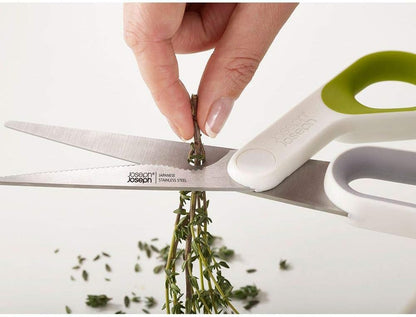 PowerGrip Kitchen Shears Scissors with Thumb Grip and Herb Stripper Separates for Cleaning Japanese Stainless-Steel, White/Green
