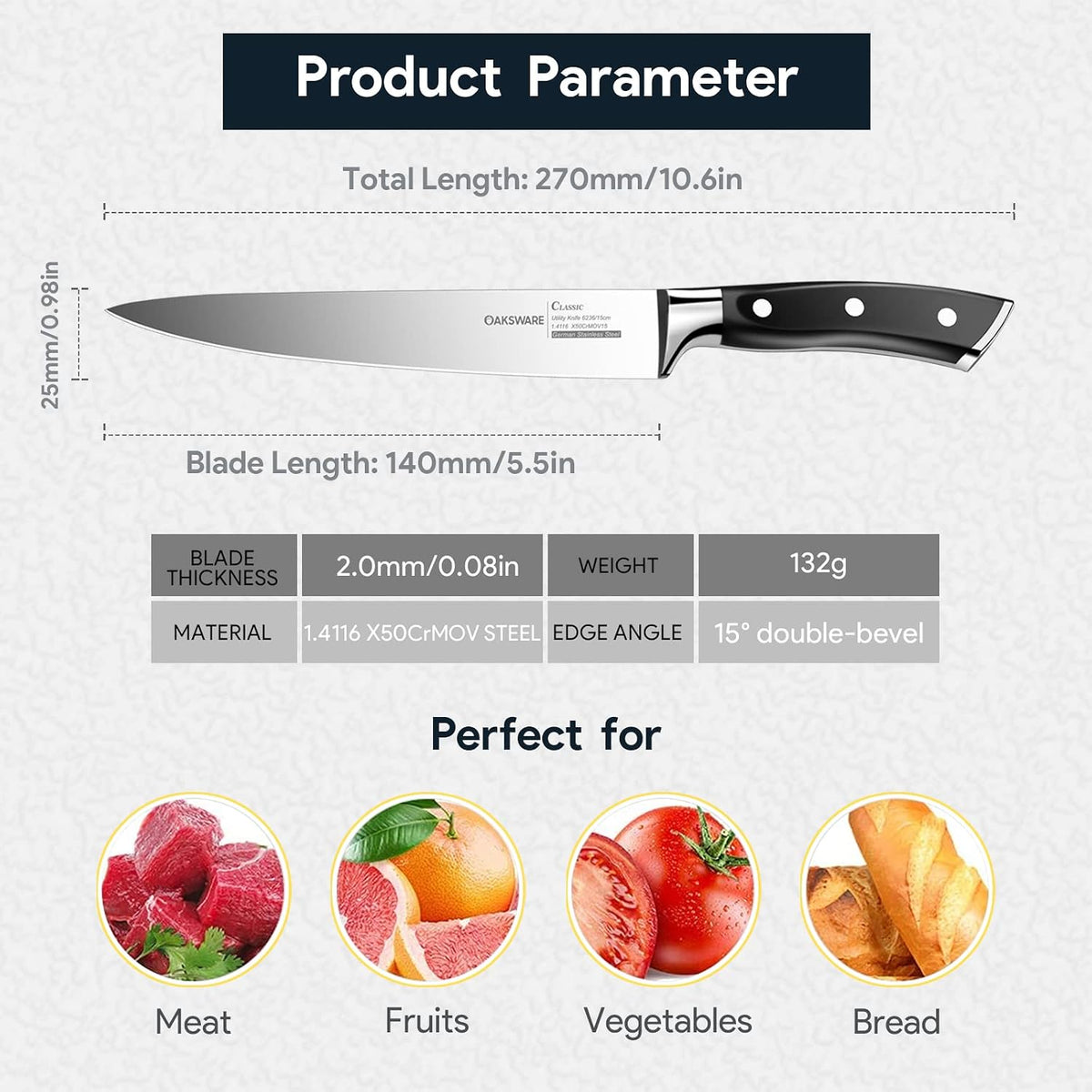 5.5 Inch Kitchen Utility Knife, German High Carbon Stainless Steel