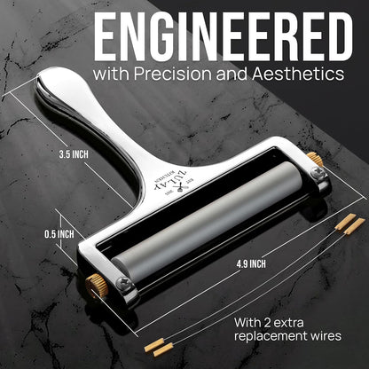 Stainless Steel Wire Cheese Slicer - Adjustable Hand Held Cheese Cutter with 2 Extra Wires - Premium Cheese Knife for Mozzarella, Cheddar, Gruyere - Cheese Cutter with Wire (Silver)