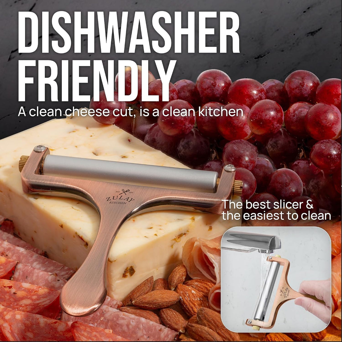 Stainless Steel Wire Cheese Slicer - Adjustable Hand Held Cheese Cutter with 2 Extra Wires - Premium Cheese Knife for Mozzarella, Cheddar, Gruyere - Cheese Cutter with Wire (Silver)